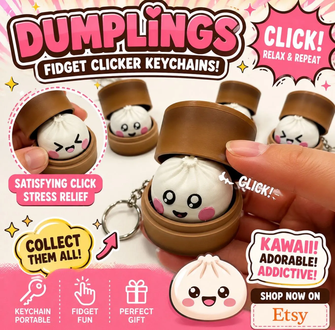 Dumpling Fidget Clicker Keychains